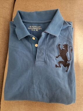 Men’s Vintage Giordano Blue Polo Shirt with Embroidered Lion